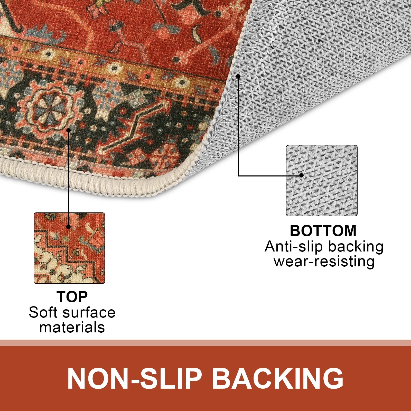 Washable Indoor Door Mat, Non Slip Retro Entryway Rug 20″ x 32″ Doormat Quick…
