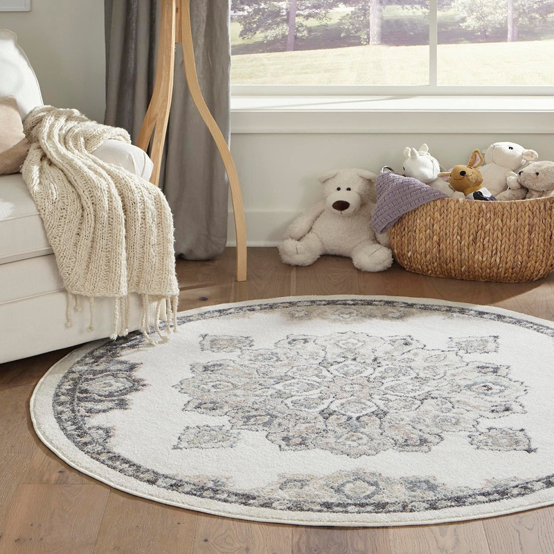 Unique Loom Parker Collection Area Rug – Kokulu 5 Round Ivory/ Beige