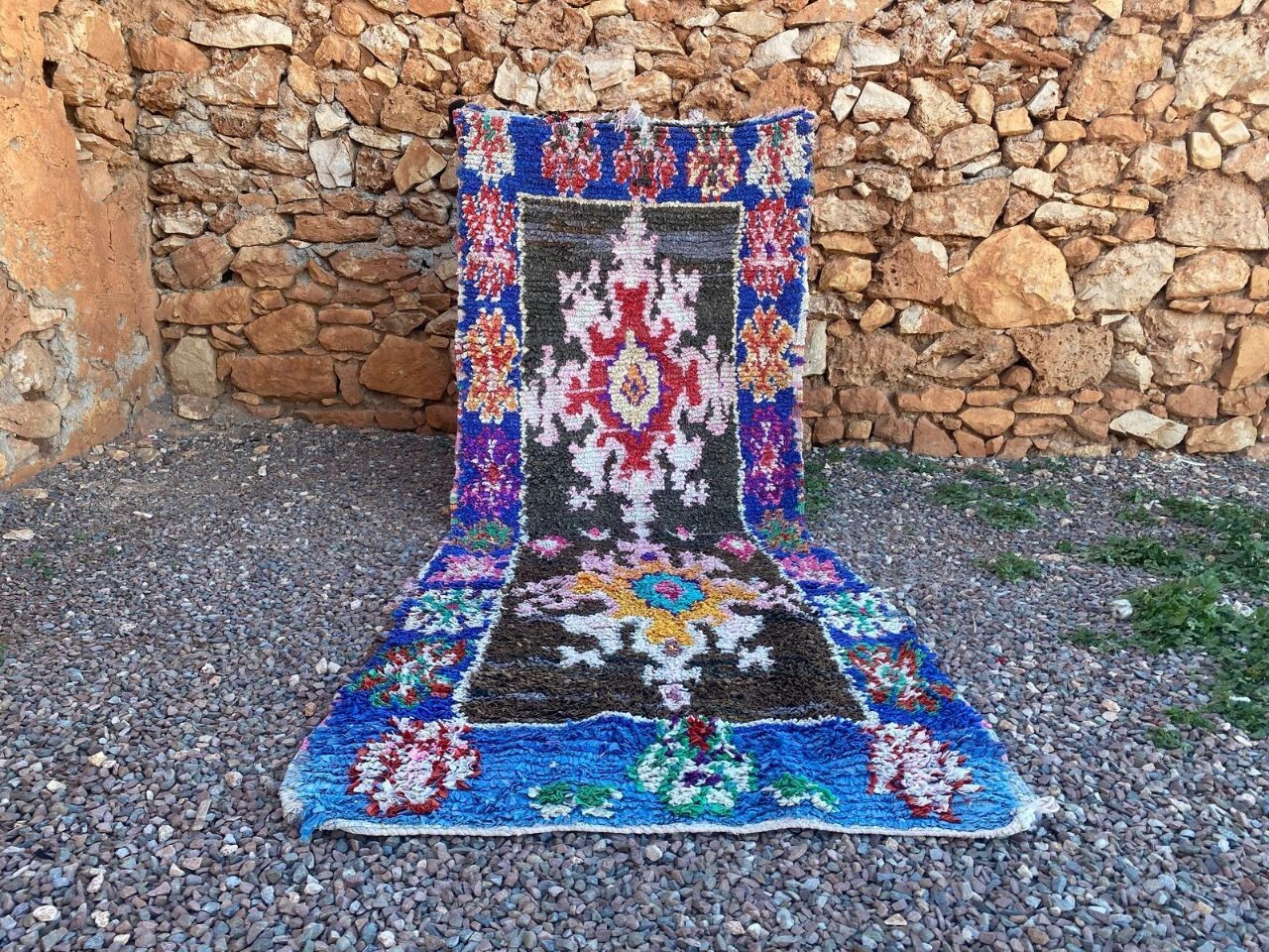 Boucherouite Handmade Vintage Rug 3’2×8’3 ft Moroccan Berber Geometric Area Rug