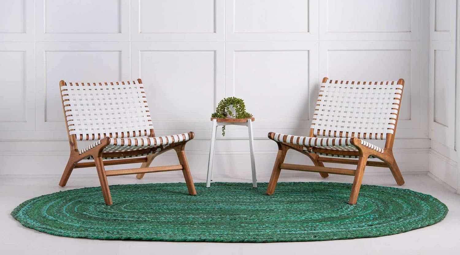 Braided Chindi Oval Area Rug – Green & Hunter Green (5’1″ x 8′)