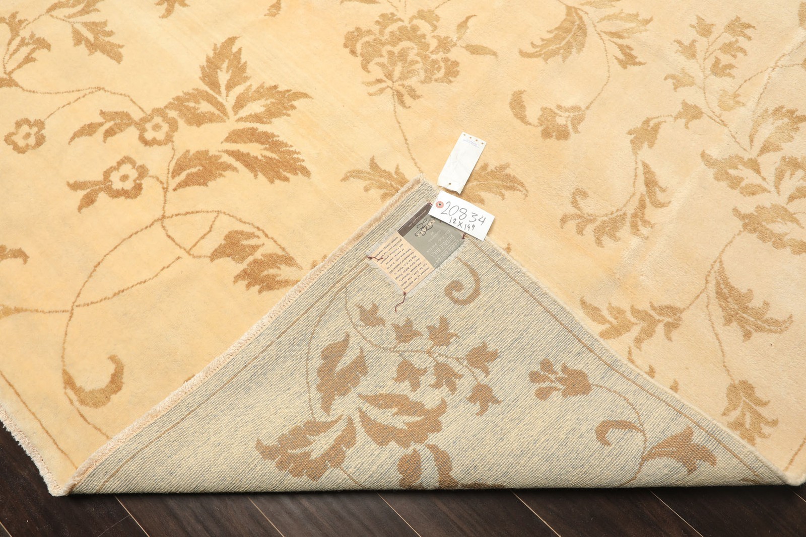 12×14’9” Hand Knotted Wool Ivory, Khaki Indo Tibetan Transitional Botanical Rug