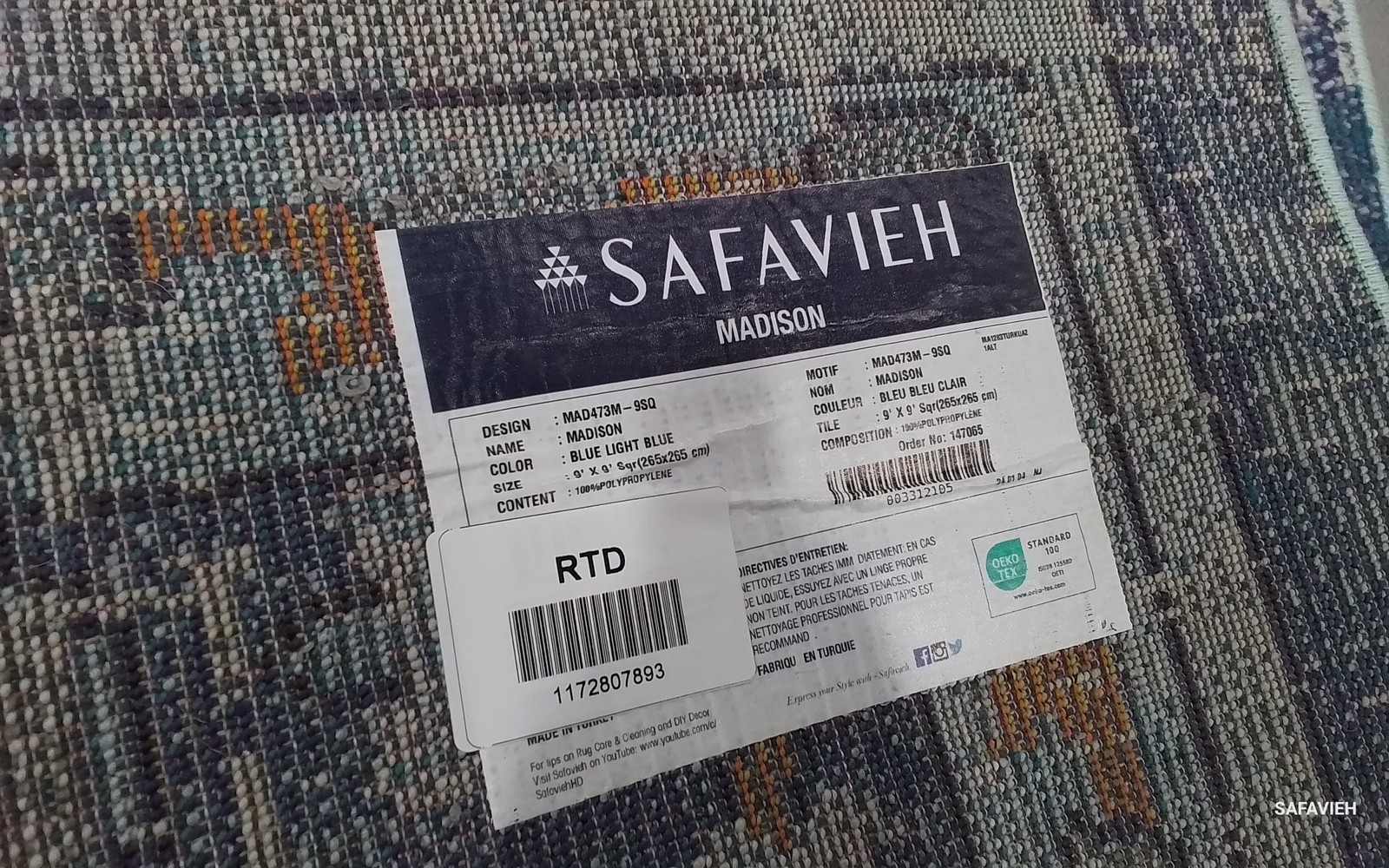 BLUE / LIGHT BLUE 9′-0″ x 9′-0″ Flaw in Rug Reduced Price 1172807893 MAD473M-9SQ