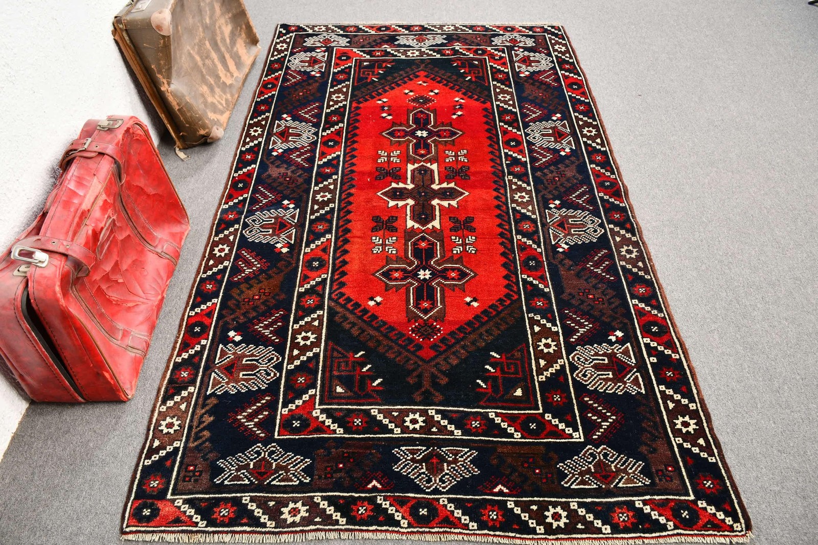 4,3×7,4 ft Rug, Area Turkish Rug, Red Striped Rug