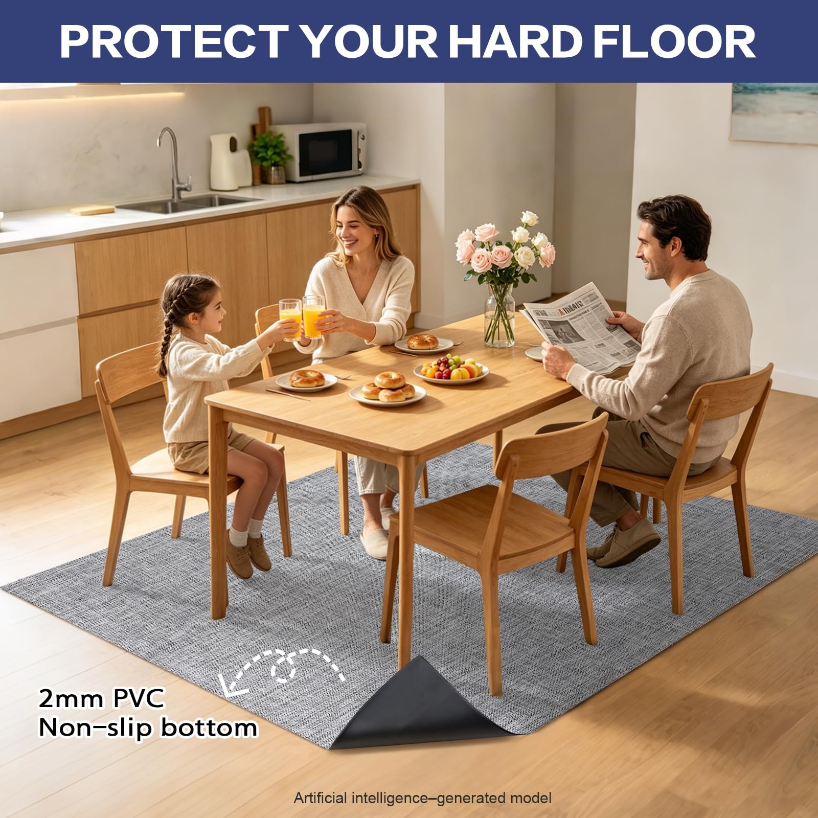 Vinyl Floor Mat Area Mat Waterproof Vinyl Area Rug for Under Dining Table 4.8…