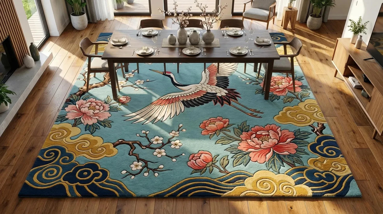 Hand Tufted Wool Floral Statement Carpet for Living Room 8×10 9×12 Custom Availa