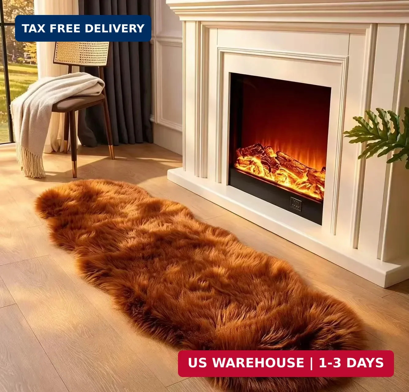 Faux Fur Sheepskin Runner Rug Caramel 2×6 ft Ultra Soft Shaggy Plush Fluffy Fuzz