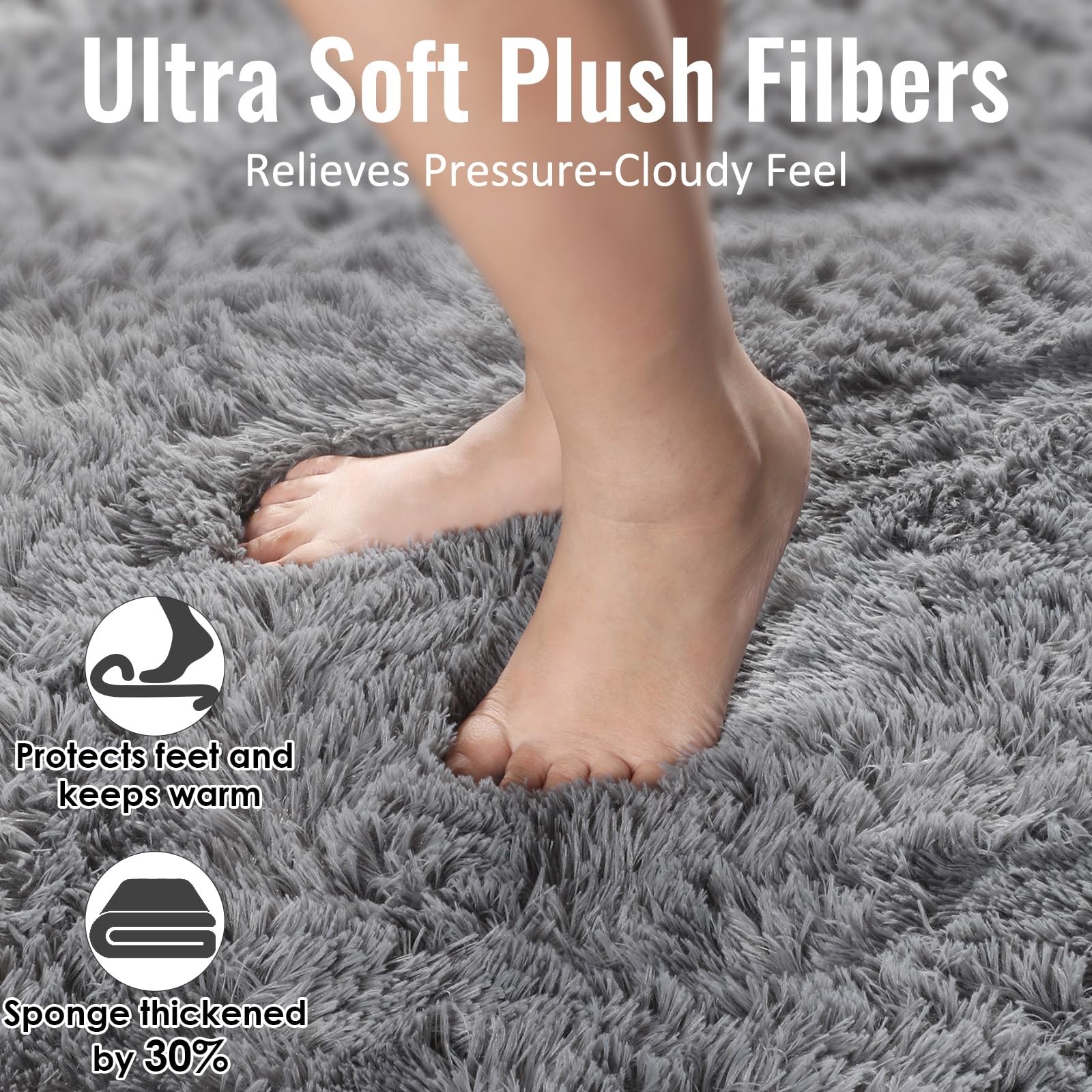 PAGISOFE Grey Fluffy Rugs for Bedroom 4×6 Area 4′ x 6′ (Rectangular), 2-