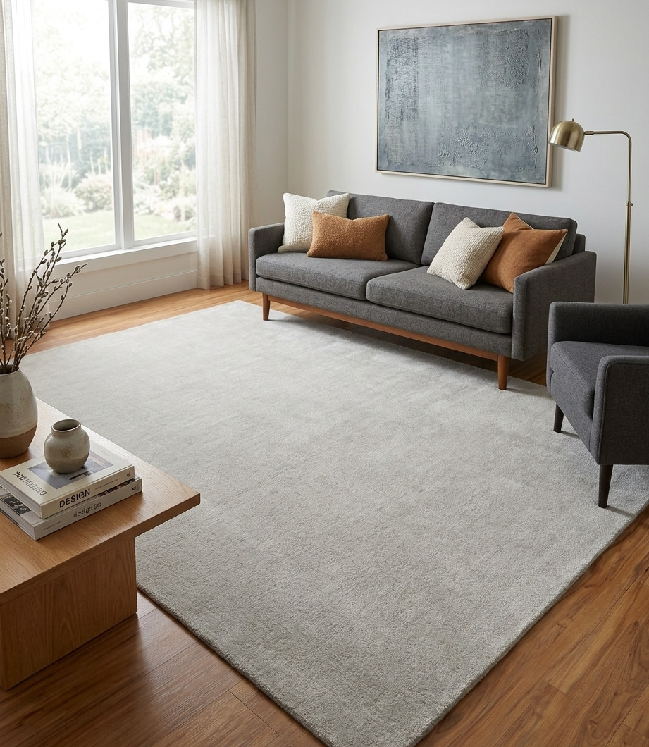 Modern Wool Area Rug Solid Silver Plain Hand Tufted Living Room Office Hall Rug