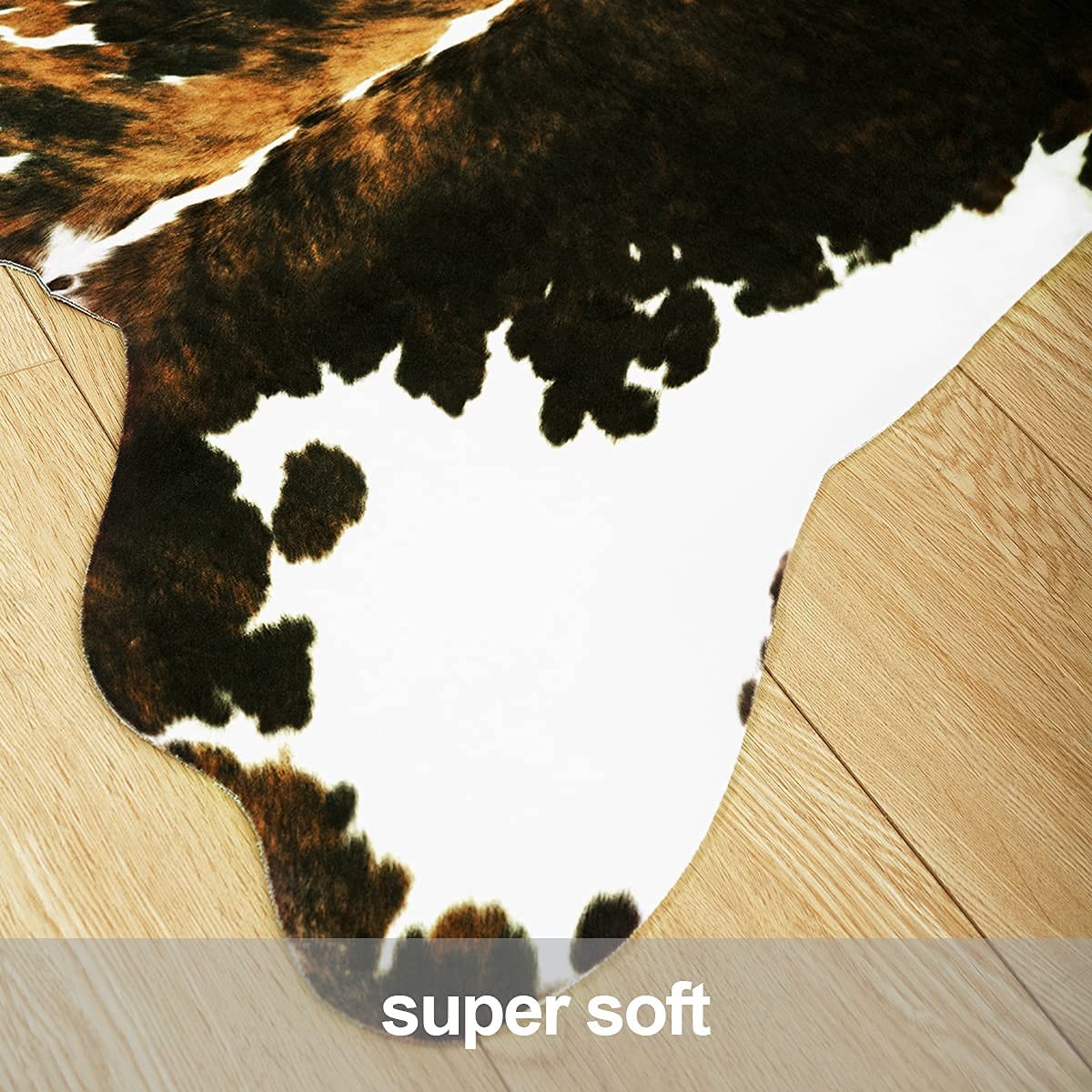5.2×4.6 FT Brown Faux Cowhide Rug Premium Western Home Decor Cow Print Carpet
