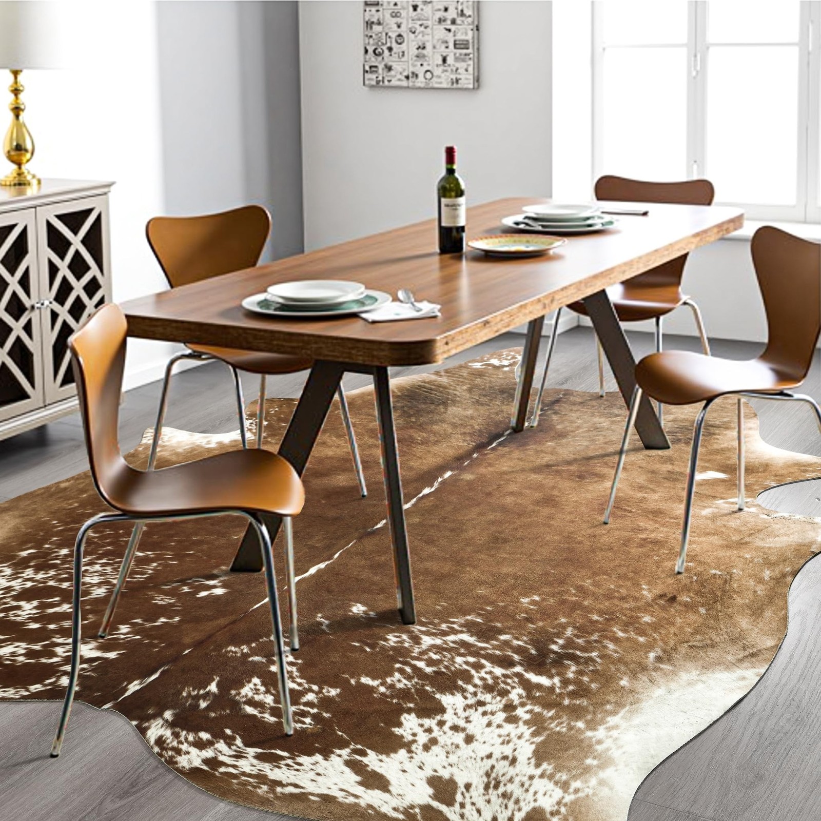 Easycozy Faux Cowhide Cow Print Rug 6.2 x 7 Western Decor Faux Cowhide
