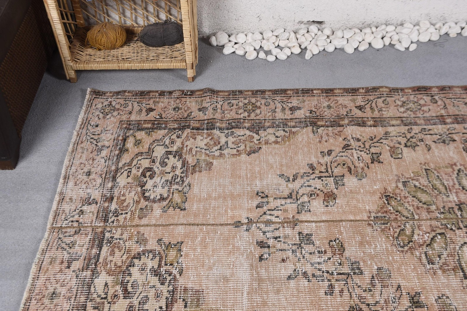 4,4×8,7 ft Turkish Rug, Vintage Area Rug, Beige Brown Floral Rug
