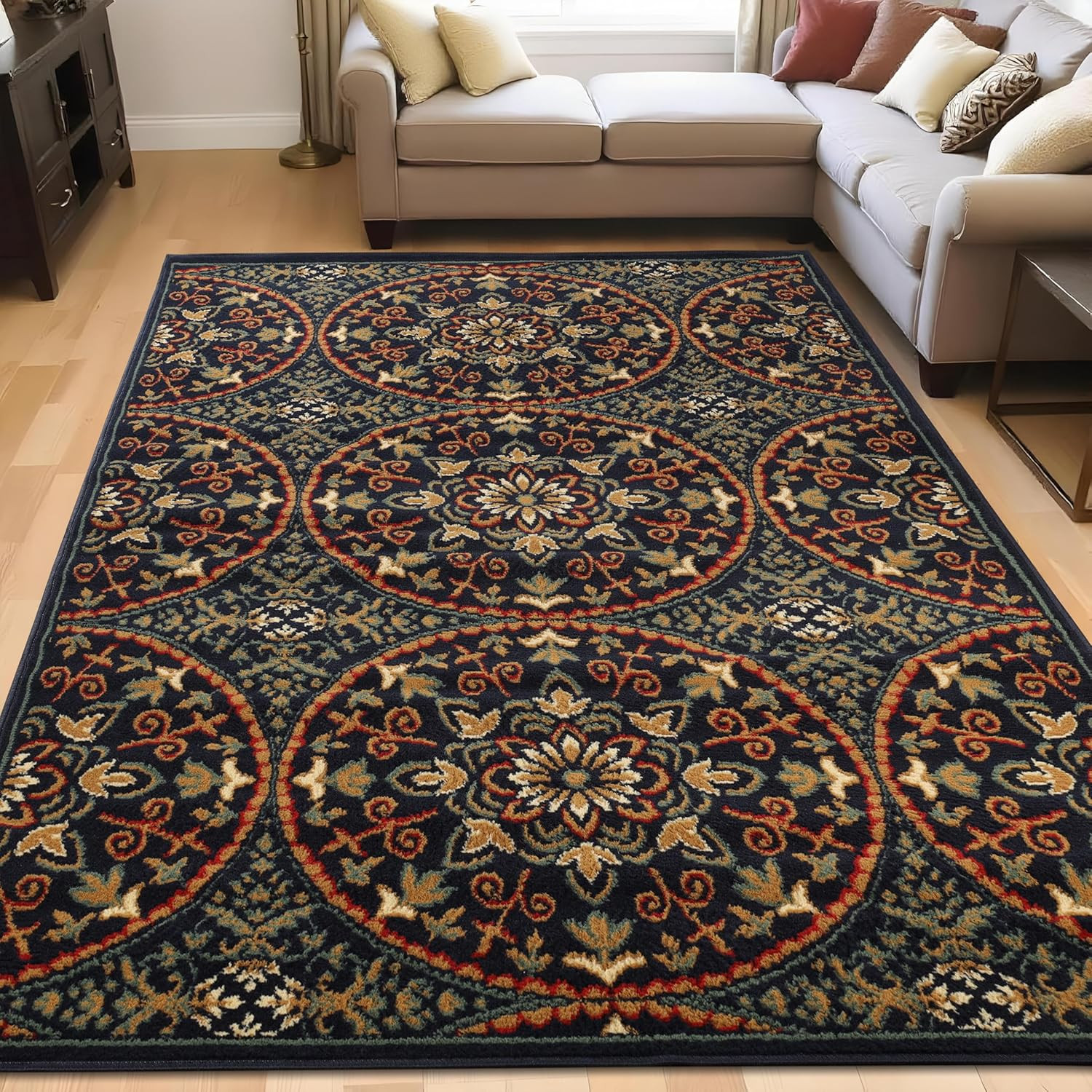 Plush Vintage Medallion Indoor Area Rug, 8′ x 10′, Midnight Blue