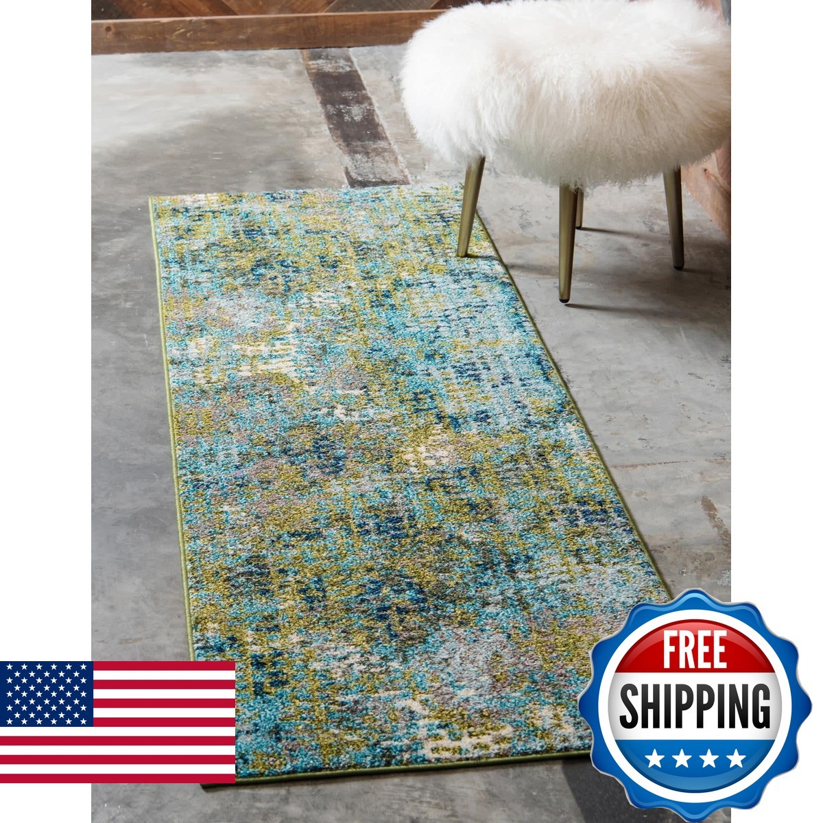 Unique Loom Chromatic Collection Runner 2′ 2 x 6′ 7 Green/Blue