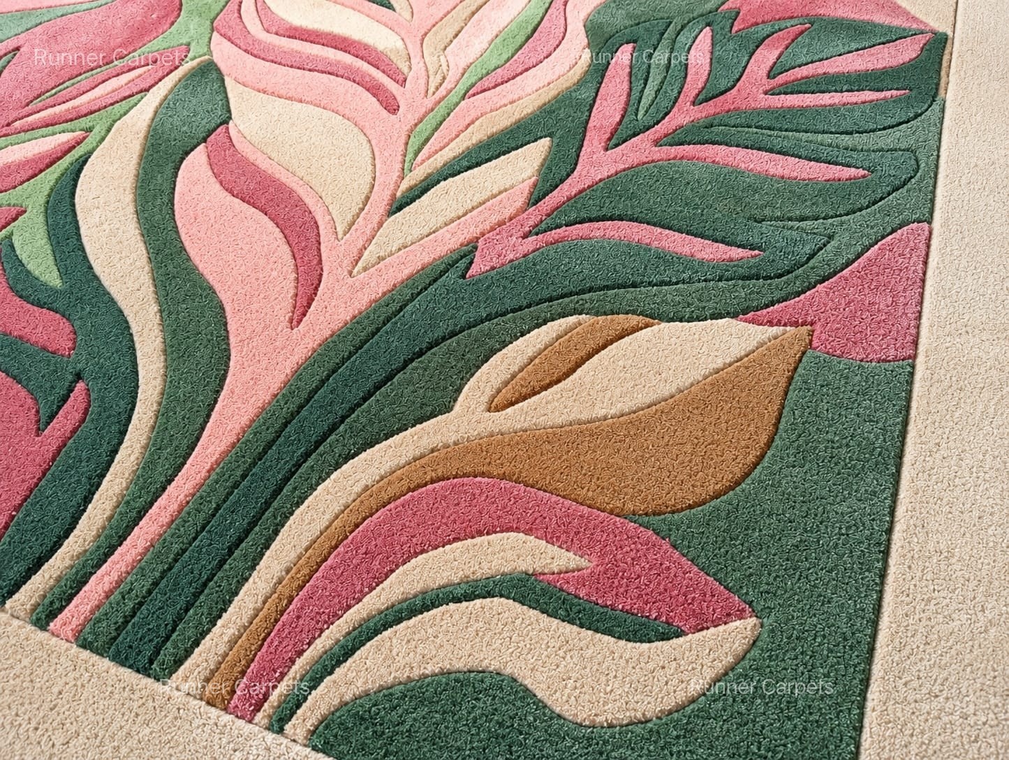Botanical Tropical Leaf Area Rug Pink Green Modern Contemporary Floral Carpet