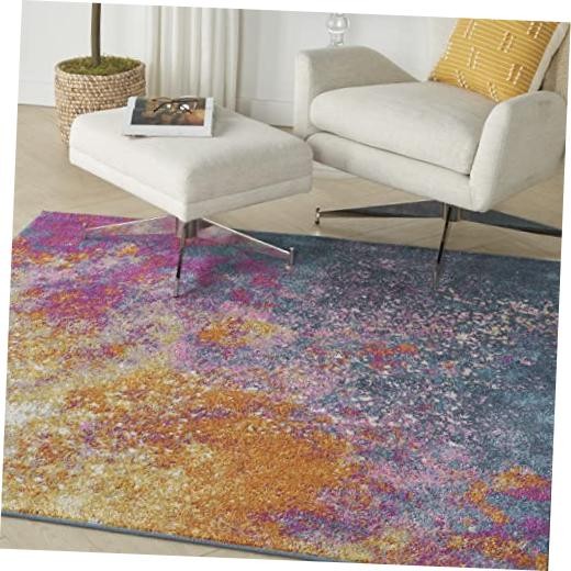 Home Passion Sunburst 5′ x Square Area Rug – Easy Clean, Non Shedding, Bed