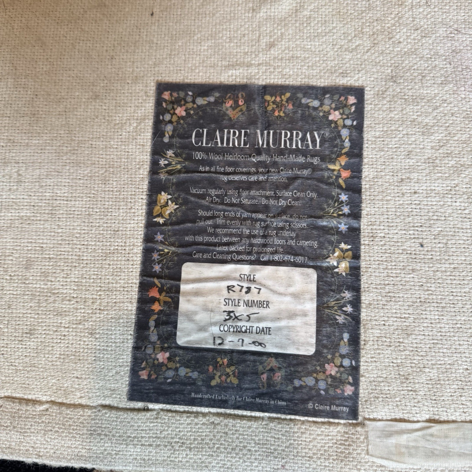 Claire Murray 3×5 Botanical Fruit collection Vintage Rug R787 Wool Handmade