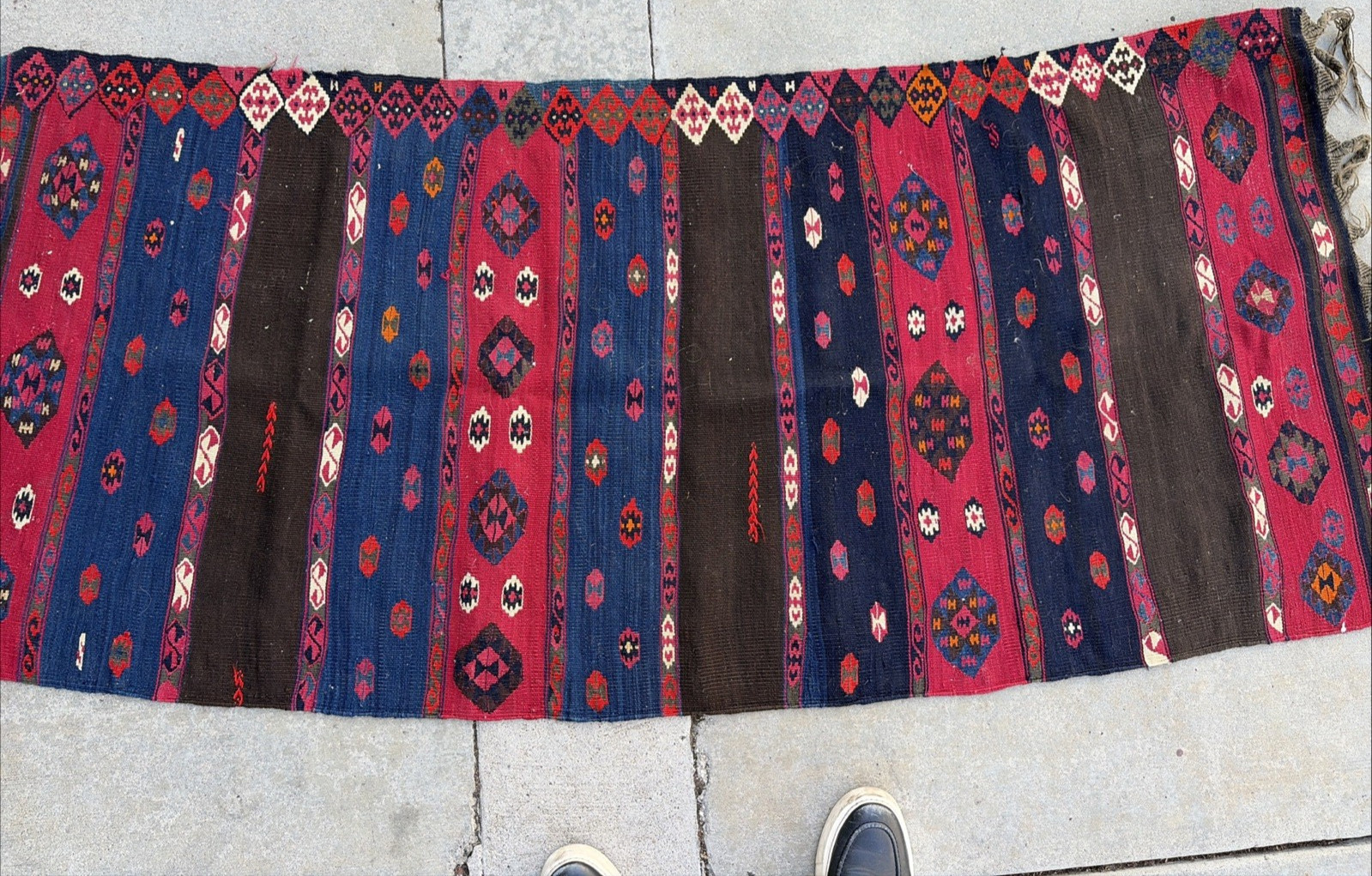 Auth: 19th C Yuruk Kurdish Kilim Drapery Hanging Wool & METAL 60×72