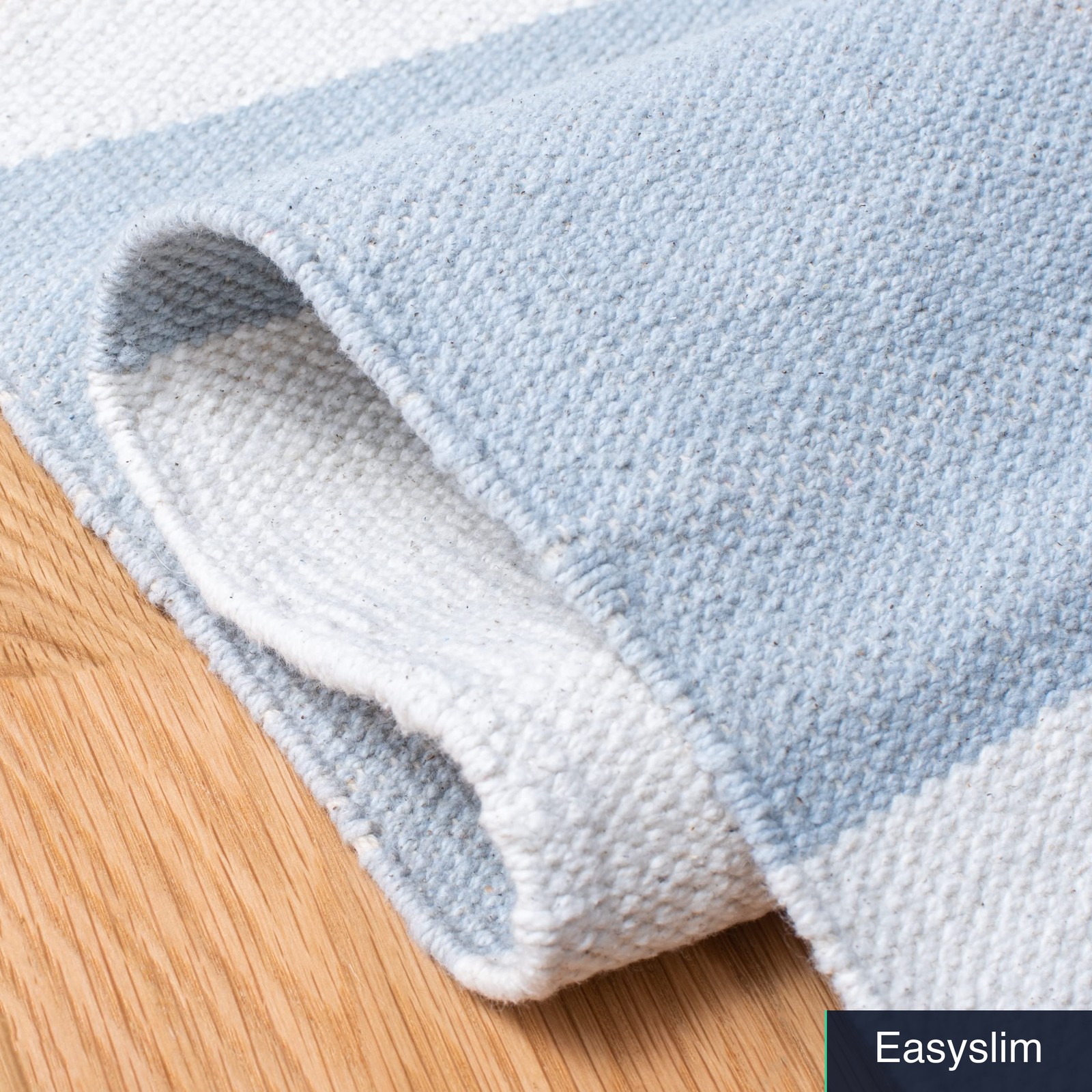 Cotton Runner Rug 2’3″ x 12′ Sky Blue and Ivory Farmhouse Flatweave