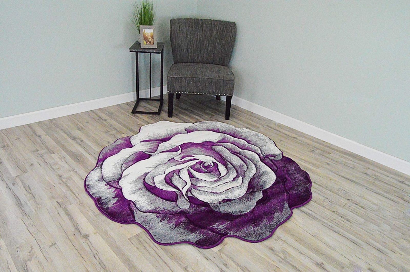 2.6×2.6 Feet Flowers Carved Floral Flower Rose Rug 304 (Purple)
