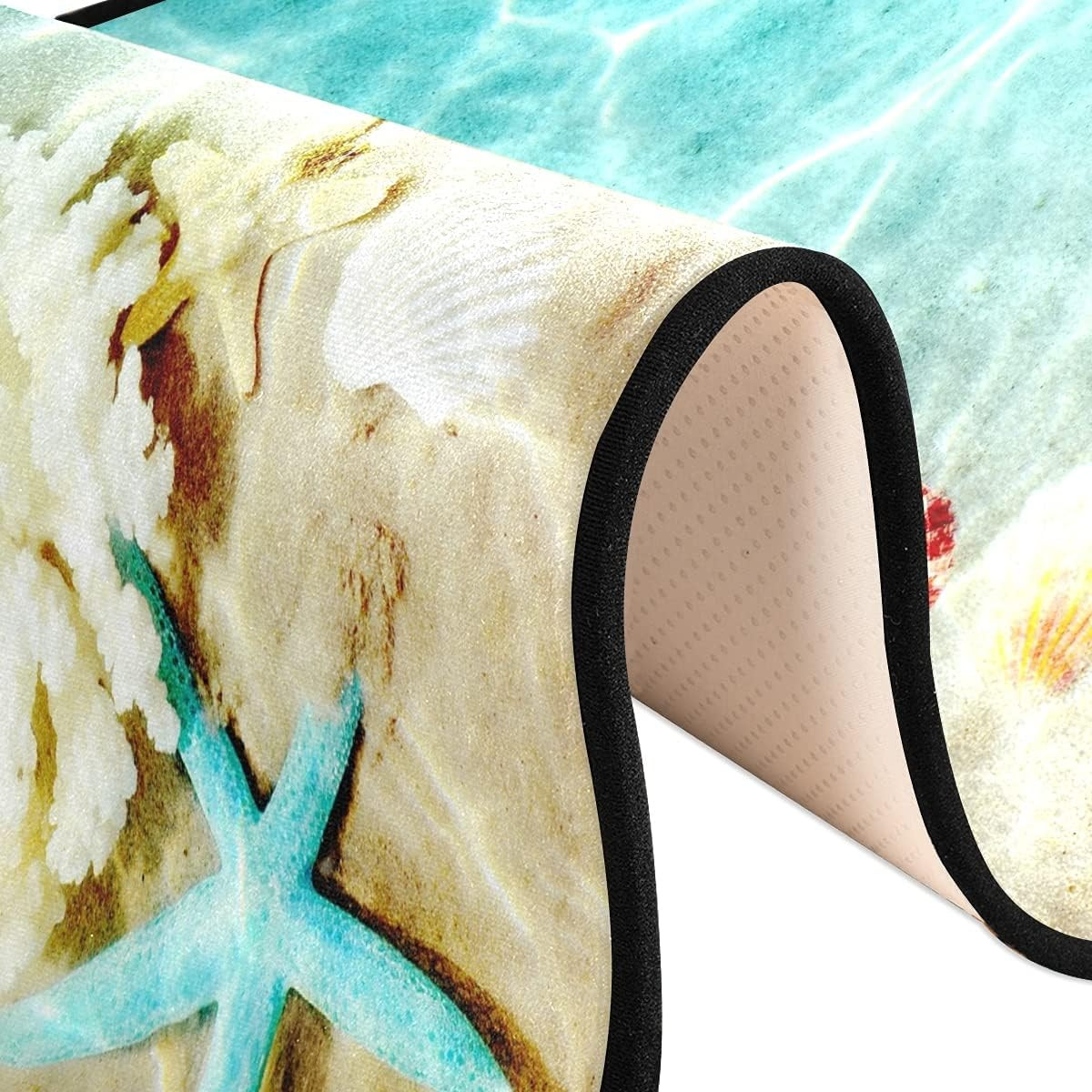 Seashell Starfish Non-Slip Kitchen Rug 72″ x 24″ Soft Doormat for Home