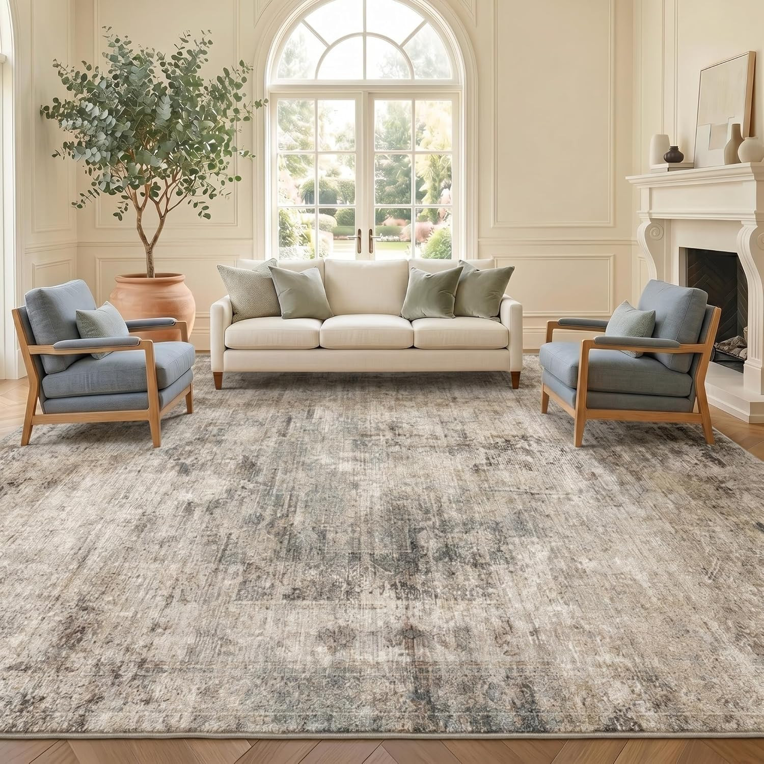 Taupe Brown 9×12 Big Rug – Modern Farmhouse Rustic for Living Room & Dining