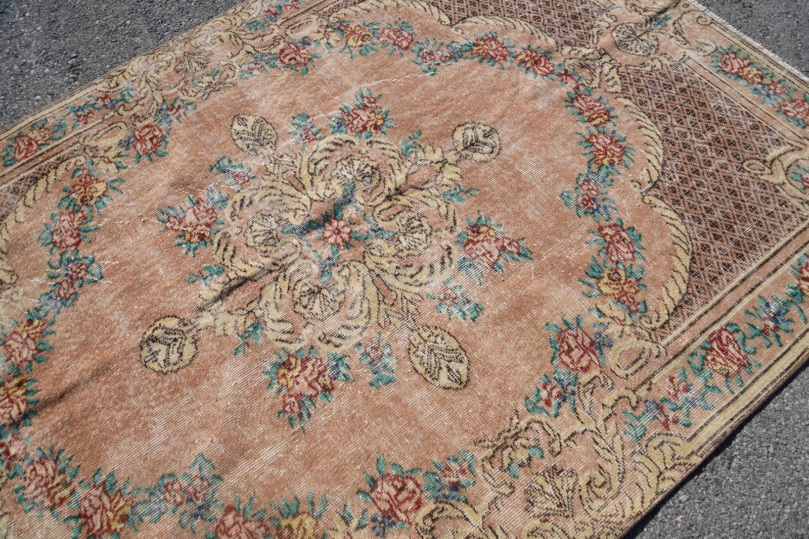 Vintage Large Rug 5,8×8,9 ft (176×271 cm), Turkish Beige Patchwork Wool Rug
