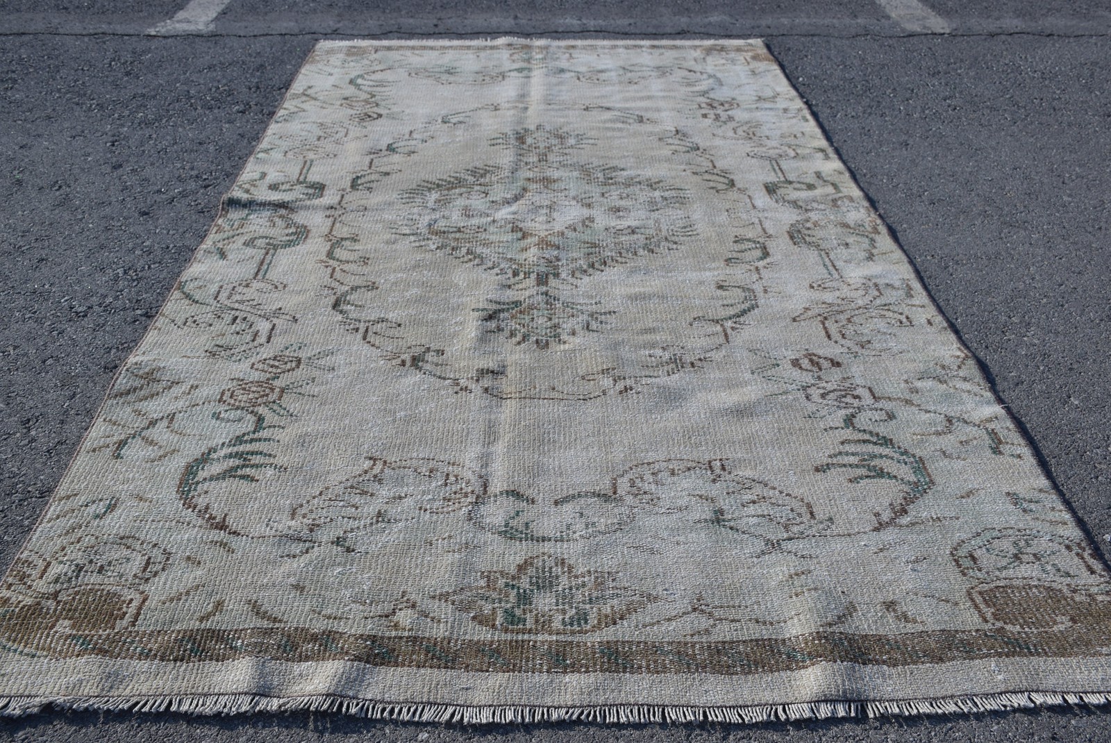 Vintage Large Rug, 4,8×8,6 ft Turkish Rug, Gray Oriental Wool Rug