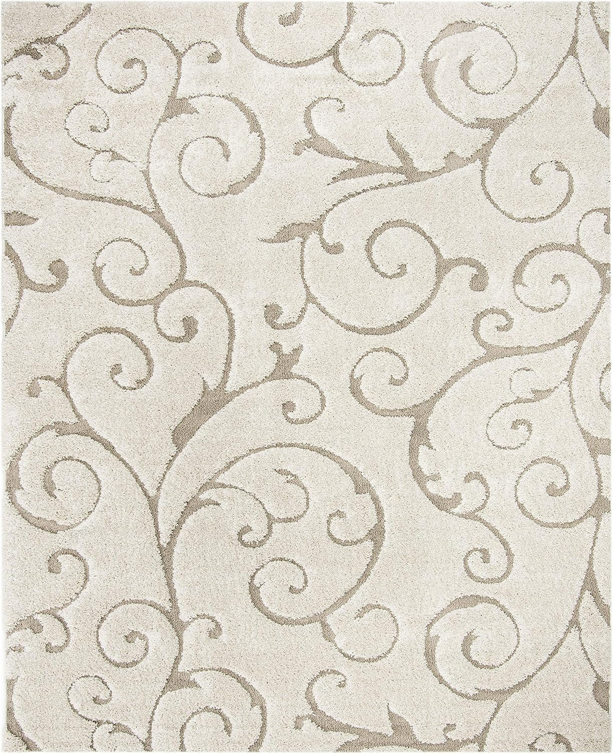 Florida Shag 8′ x 10′ Area Rug – Cream & Beige, Scroll Design, Easy Care