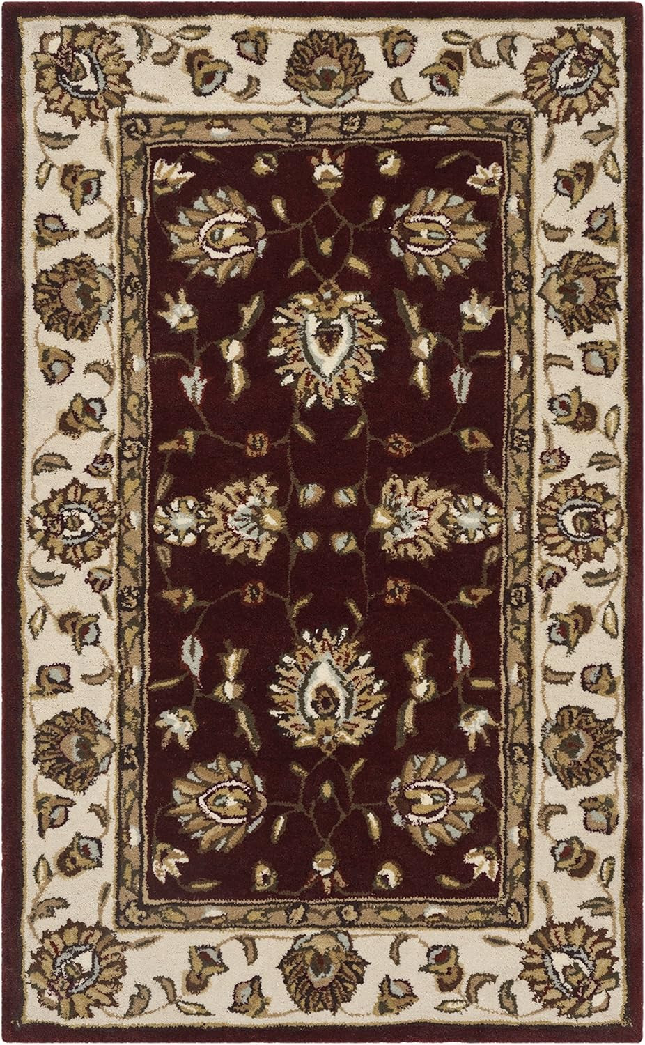 Burgundy & Ivory Hand-Hooked Accent Rug – 3′ X 5′, Easy Care, Non-Shedding