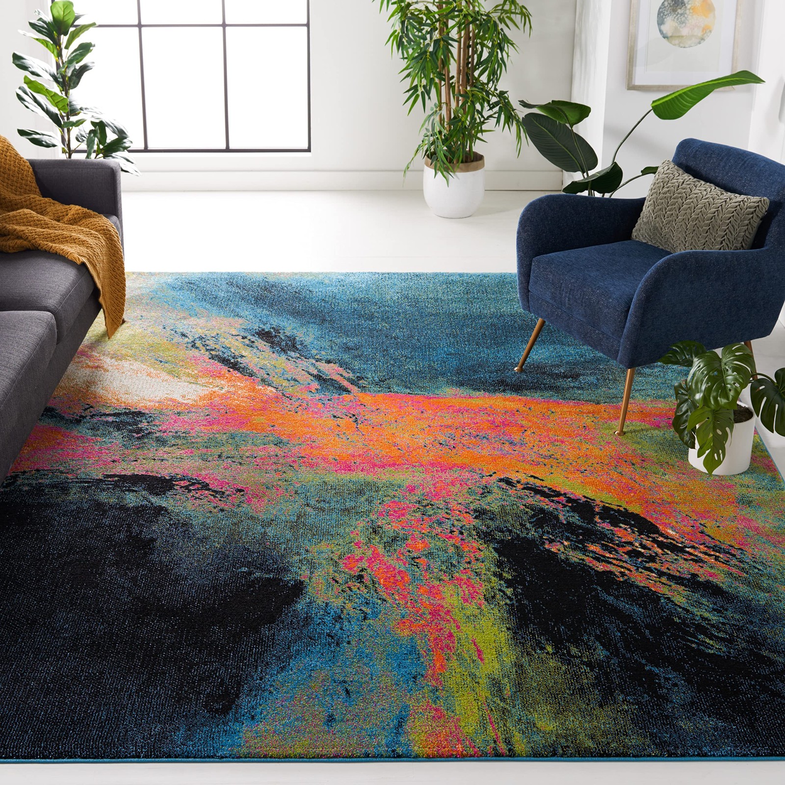 Galaxy Collection 8′ x 10′ Blue/Orange GAL117N Modern Abstract Non-Shedding L…