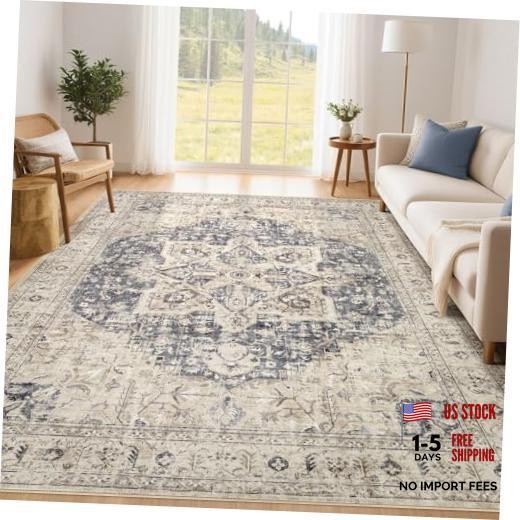 Area Rug Living Room Rugs – 5×7 Washable Boho Rug Vintage Oriental Distressed