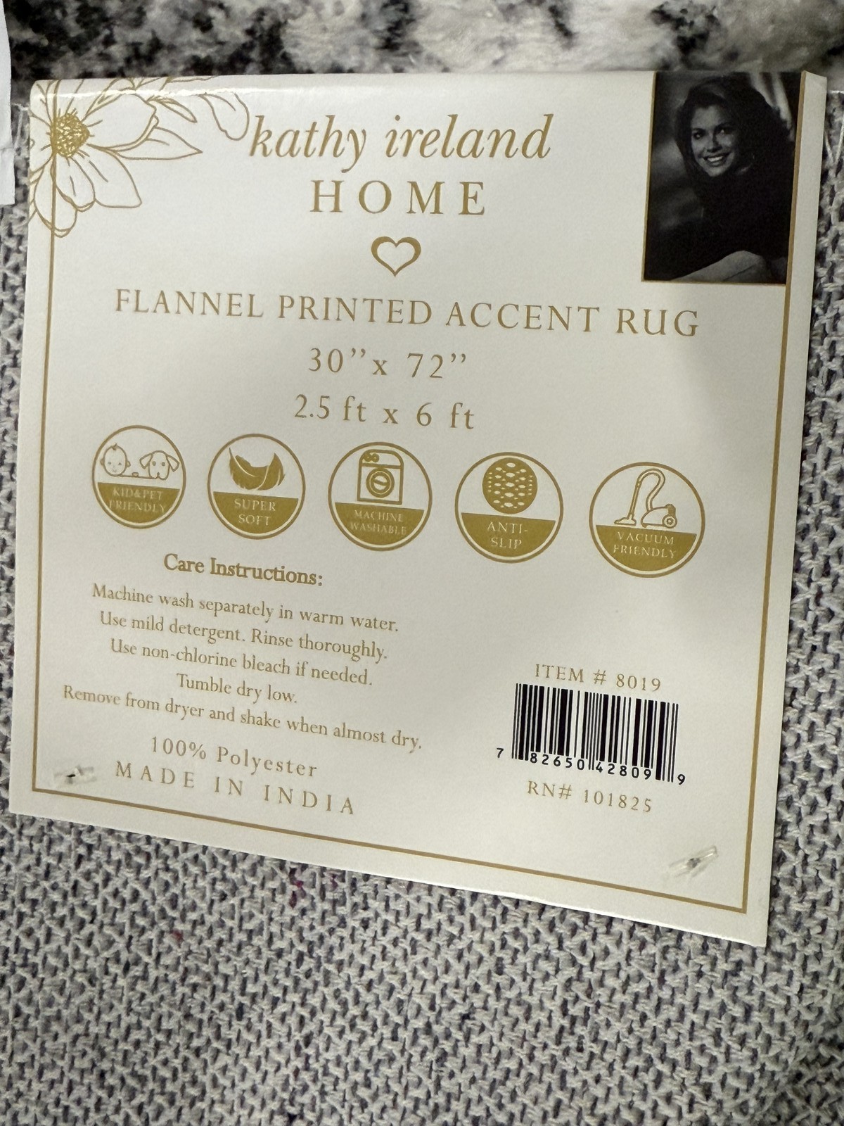KATHY IRELAND HOME FLANNEL PLUSH AREA RUG 30″X72″ 2.5FTX6FT – DARK GRAY