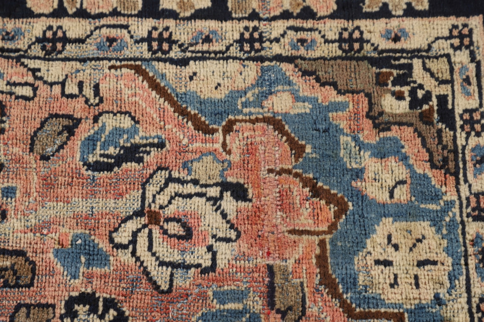 Antique Pink/ Navy Blue Floral Wool Hand-made Mahal Traditional Floral Rug 4×6