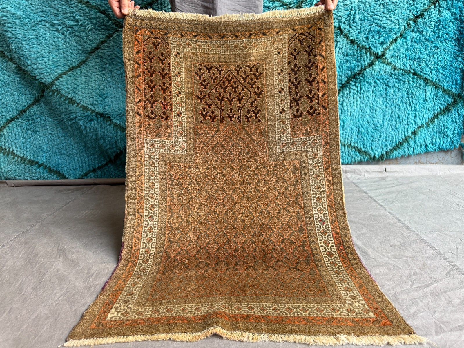 2×3 Antique Terracotta Baluchi Rug Hand Knotted Afghan Tribal Wool Carpet