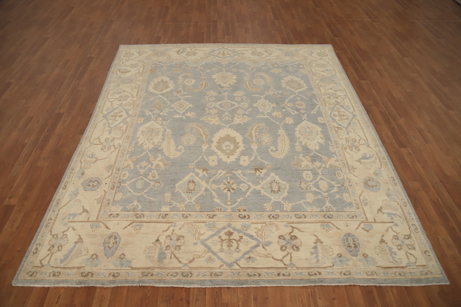 Gray Oushak Vegetable Dye Area Rug 8×9 Handmade Wool All-Over Pattern Carpet