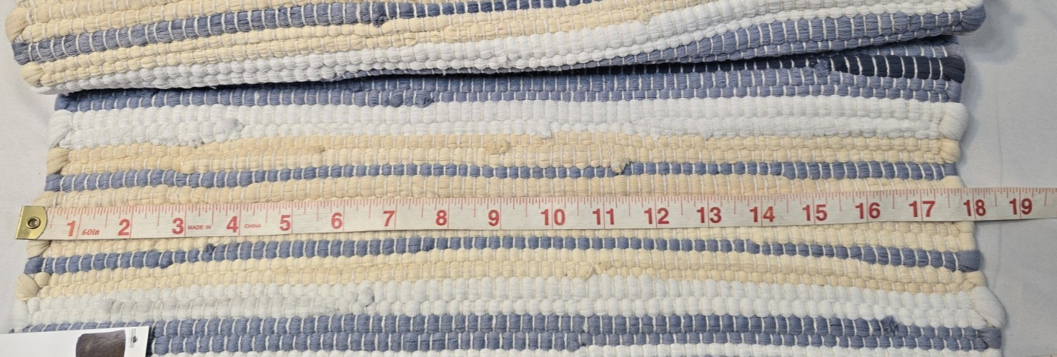 2 NEW True Living Woven Scatter Rug Blue/ beige/ White – ~18 ”x28” “Shoreline”