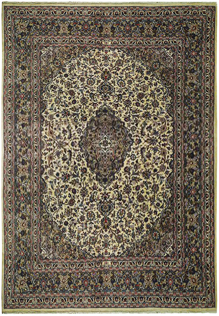 9.8 x 12.7 Ivory Semi-Antique Perrsian Kashaan Oriental Area Rug 74442