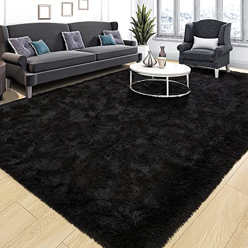 Tepook Area Rugs 10×14 Super Soft Fluffy Rugs Living Room Black