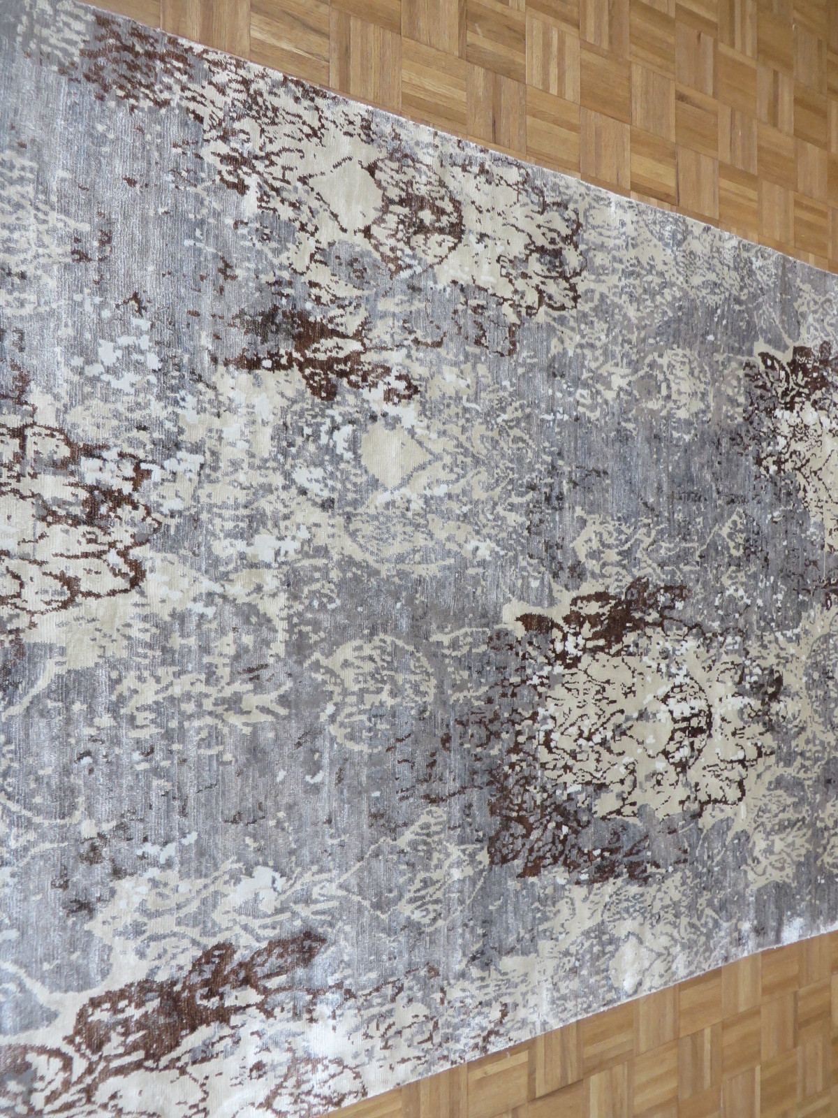 6 X 9 Hand Knotted Gray Modern Abstract Oriental Rug With Silk G4185