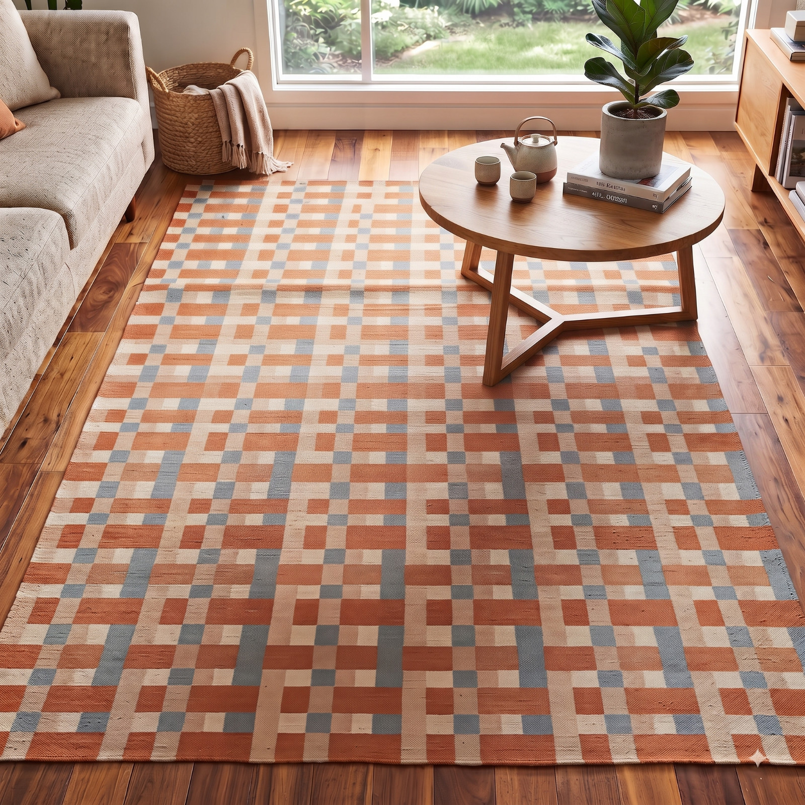 Handwoven Bauhaus Plaid Scandinavian Flat Modern Minimalist Bedroom Wool Rug