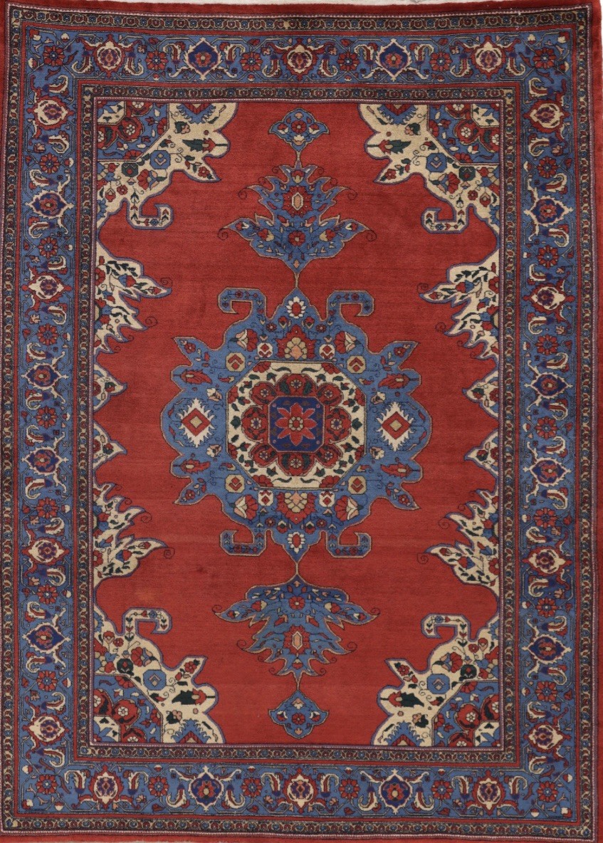 Oriental area rug Tafresh hand knotted elegant Vintage Red Blue 7 X 10 Ft