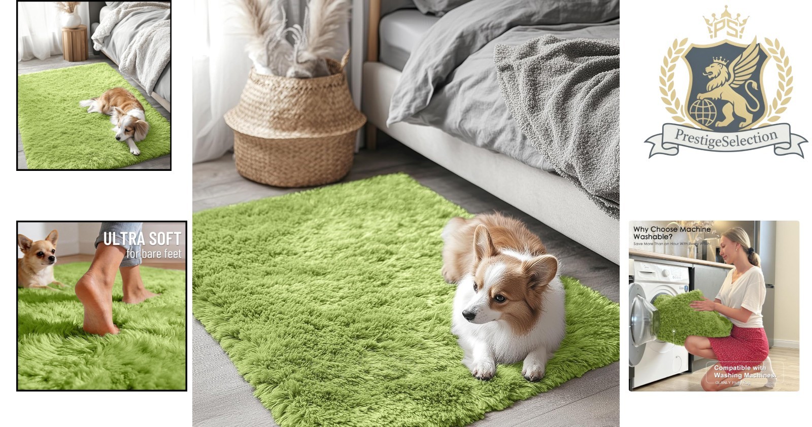 Family-Friendly 2×3 High Pile Rug – Washable Grass Green for Home Decor