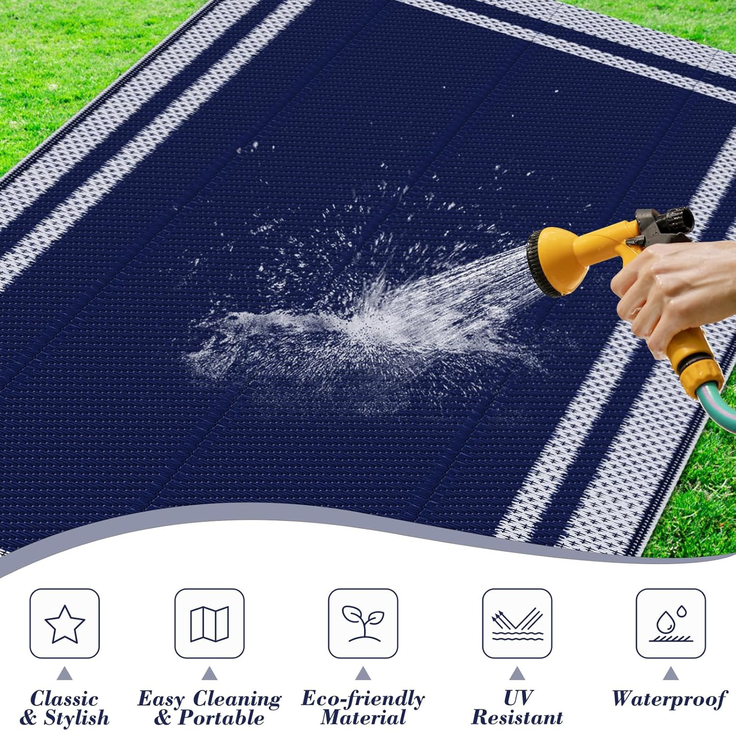 Outdoor Rug, Waterproof Reversible Patio Rugs, 5X8Ft Large Outdoor Area Rug Fold