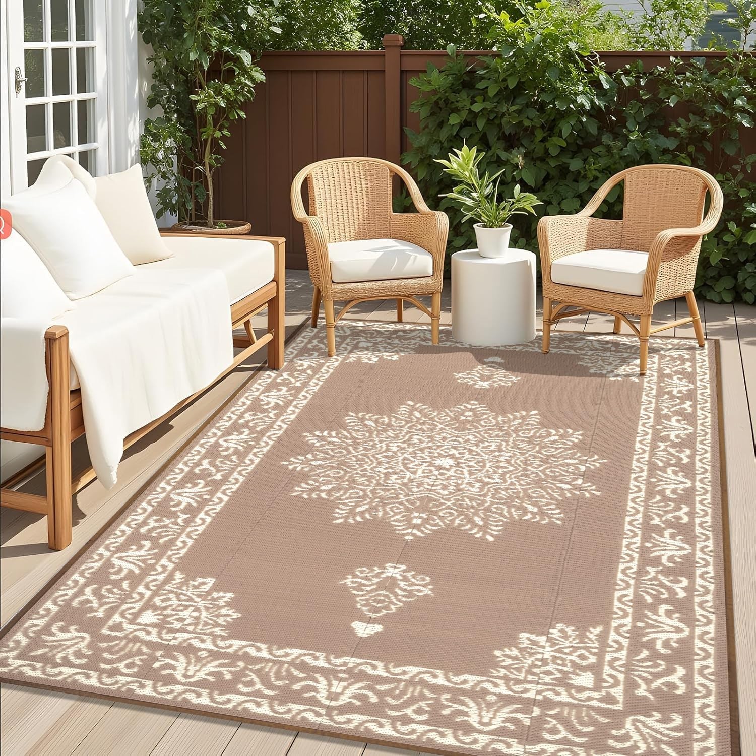 Outdoor Rug 5×8 Ft, Waterproof Plastic Straw Patio Rug, Reversible Backyard