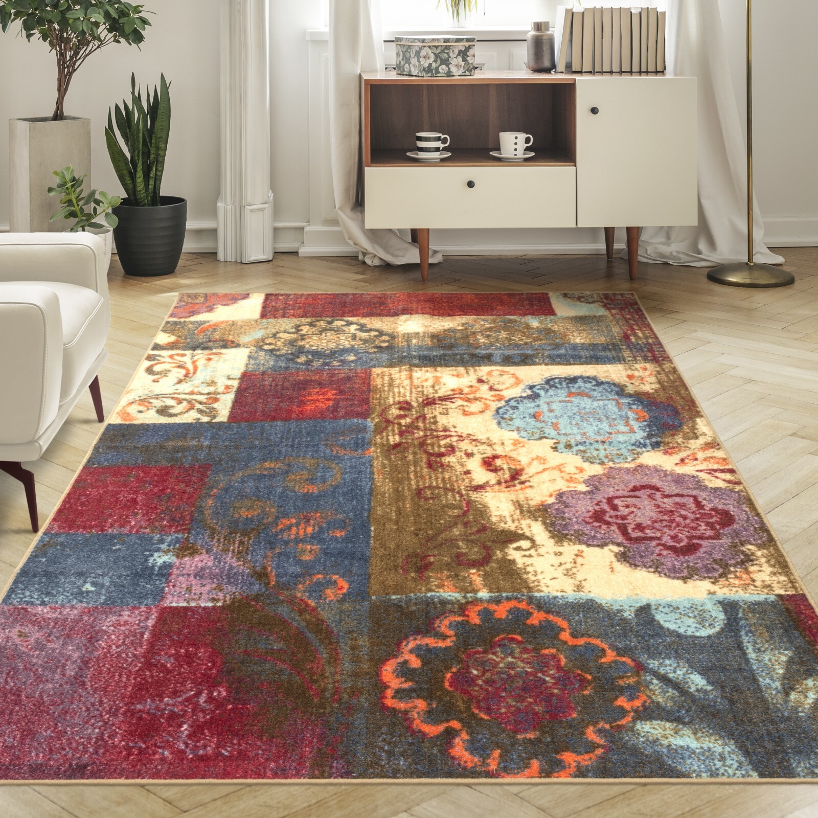 Emory Patchwork Medallion Floral Runner Hydrophobic Moth Proof Indoor Area Rug