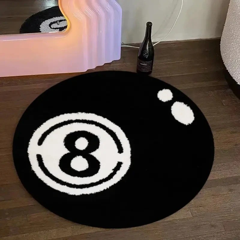VIKAMA Creative No. 8 Billiards Rug Black and White Contrasting Colour Circular