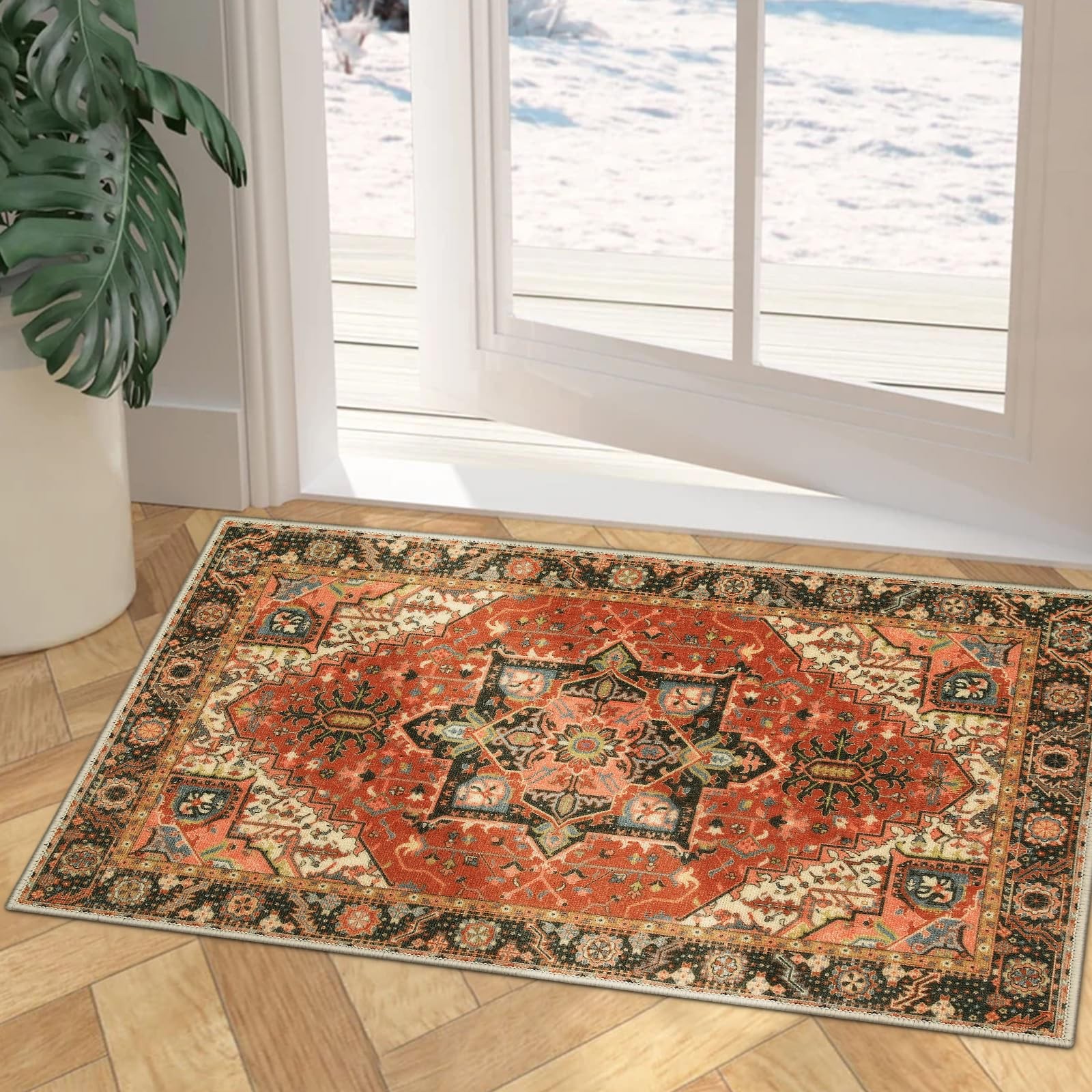 Washable Indoor Door Mat, Non Slip Retro Entryway Rug 20″ x 32″ Doormat Quick…