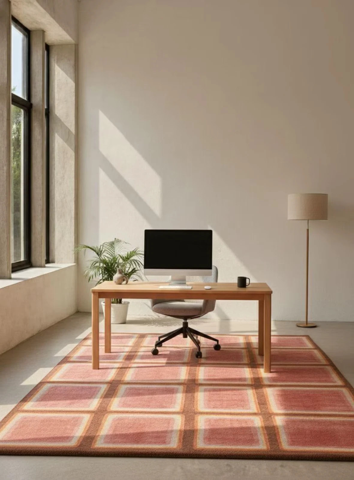 Hand Tufted Checkered Wool Rug Retro Square Pattern Living Room Decor Carpet