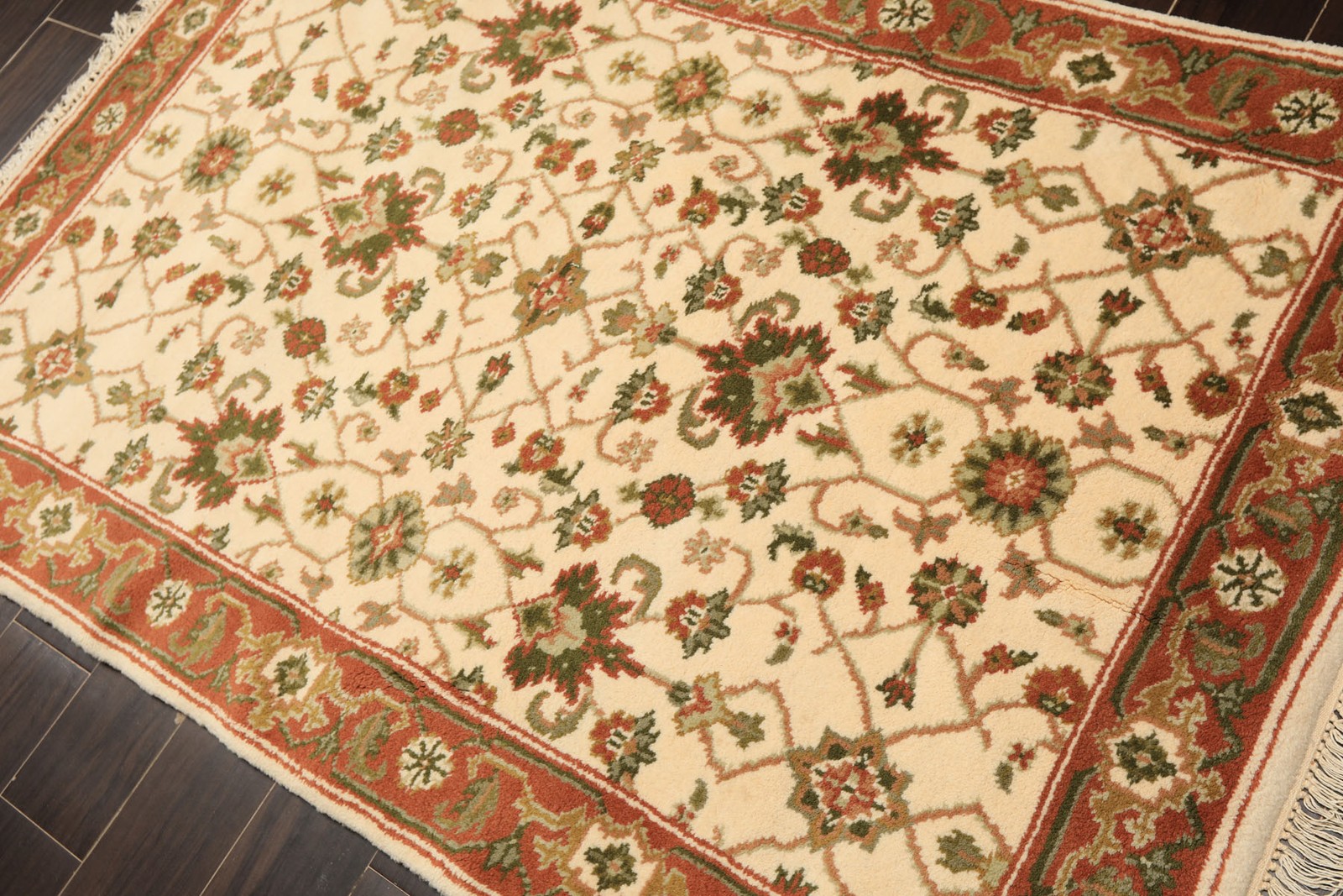 4×6 Hand Knotted Wool Ivory, Rust Indo Kashaan Traditional Plush Pile Area Rug
