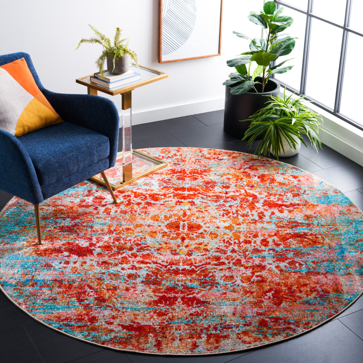 SAFAVIEH Bahia BAH164J Machine Washable Lt Blue / Red Rug